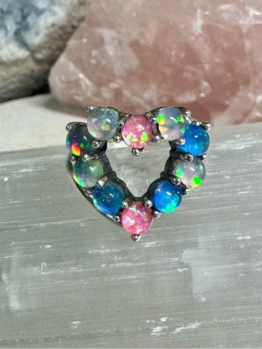 Balloon Opal Multicolour Heart Ring - set in .925 Sterling Silver - Picture 2 of 7